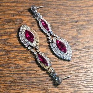 Dangle earring pair, "diamonds & rubies" - Vintage '80s Sparkle jewelry
